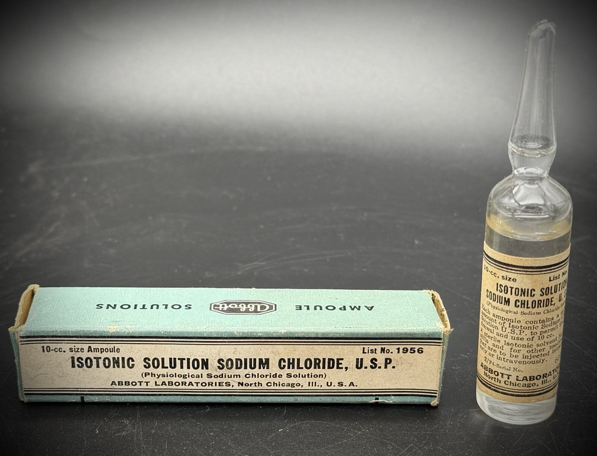Antique Abbott Isotonic Sodium Chloride Saline Ampoule Box Medical