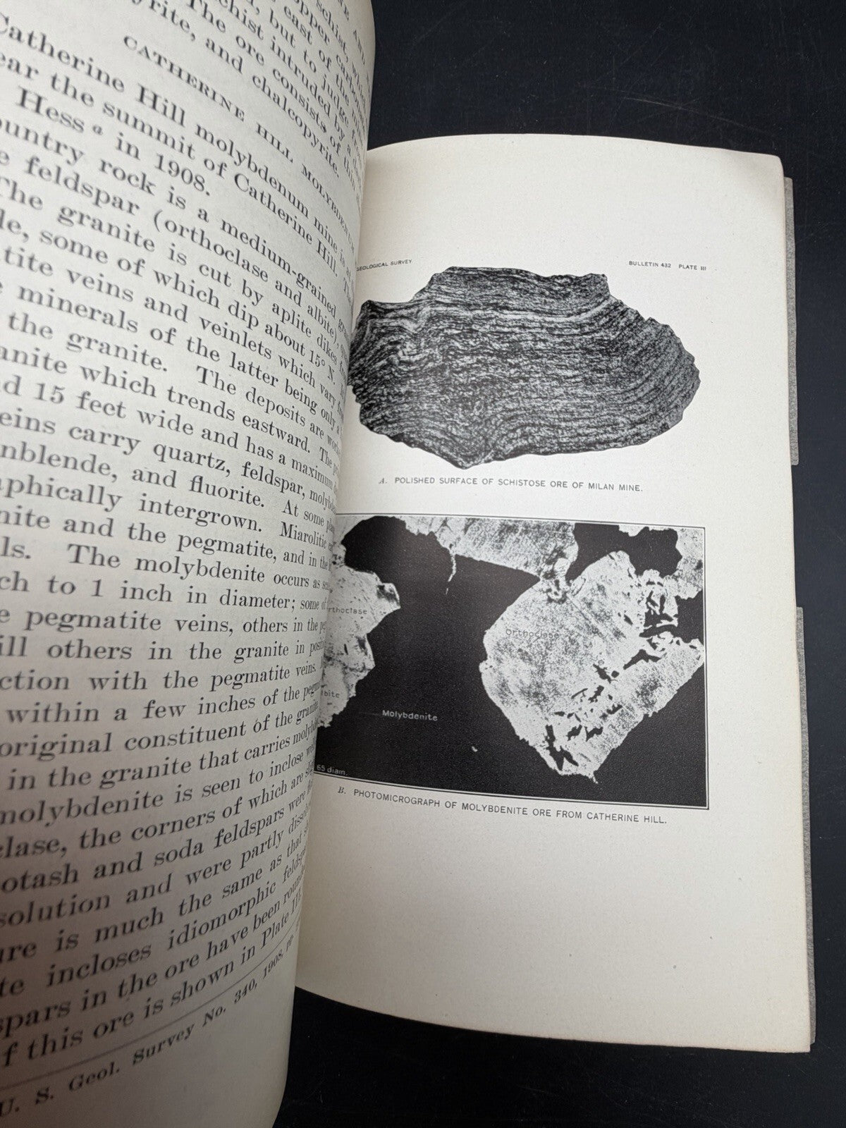 1910 USGS Bulletin 432: Ore Deposits in Maine & Milan Mine NH - With Map