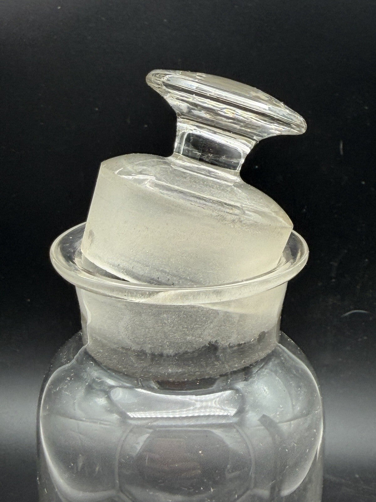 Antique Vintage Glass Apothecary Bottle "Arabic" Label w/ Ground Glass Stopper