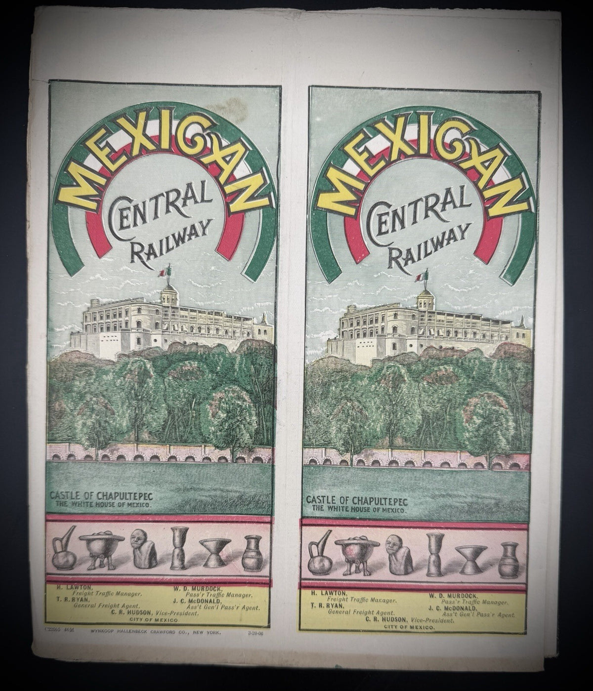 1906 Mexican Central Railway Ephemera Map & Schedule Vintage Railroad Ephemera