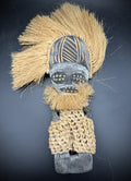 Vintage African Barotse Society Carved Wood Figure Raffia Zambesi Ritual Mask