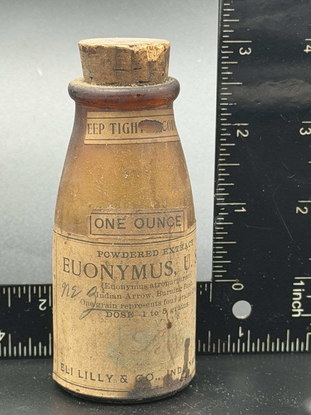 Antique Eli Lilly & Co. Amber Glass Pharmacy Bottle – Euonymus U.S.P. & Label