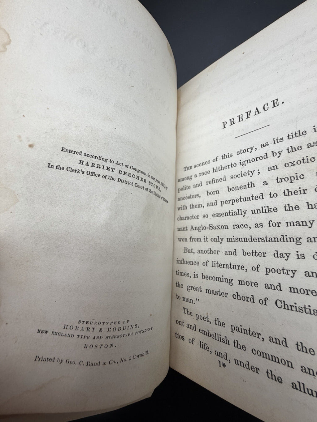 Antique 1852 First Edition UNCLE TOM'S CABIN or Life Among the Lowly-Vol I