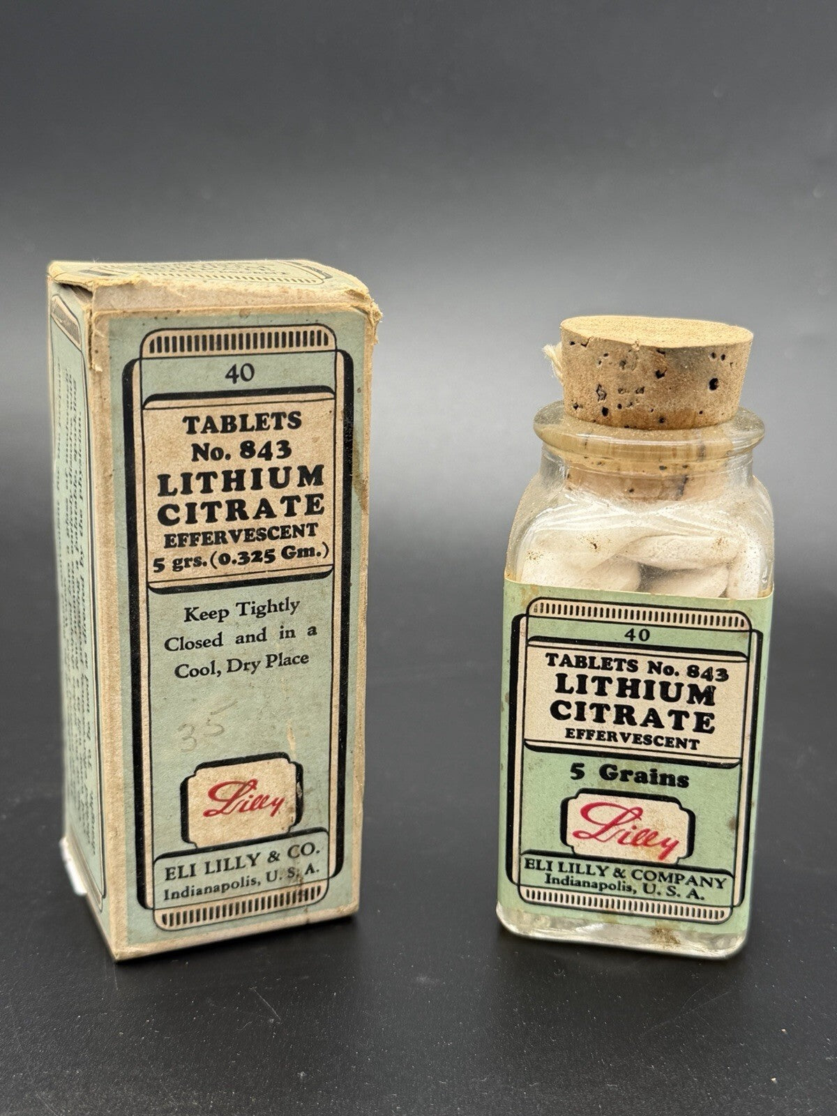 Antique Eli Lilly Lithium Citrate Effervescent Tablets No. 843 with Original Box