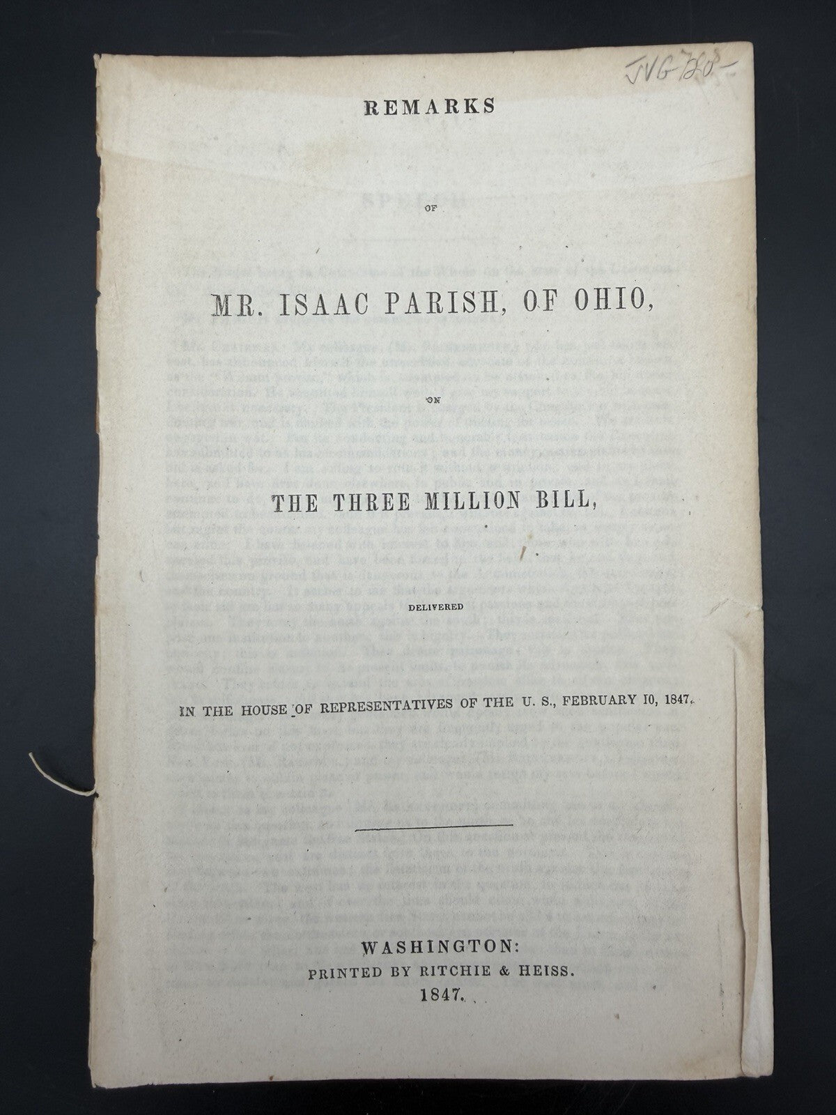 1847 Isaac Parish Speech Mexican War Wilmot Proviso Ohio Pamphlet Rare Paper