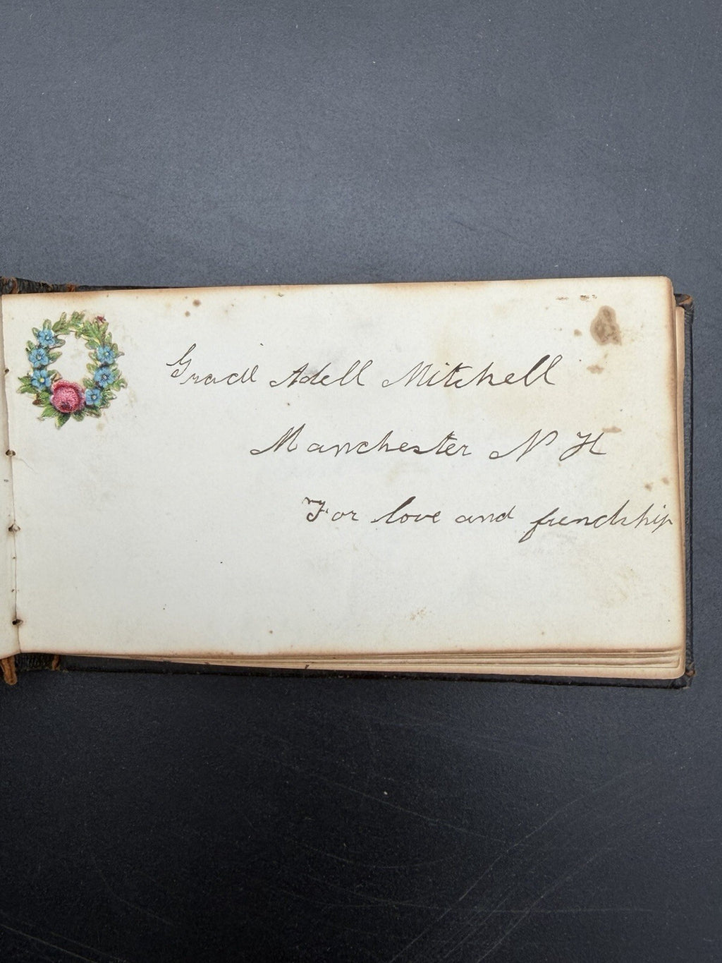 1875 Antique Miniature Autograph Book Manchester NH Victorian Era Ephemera
