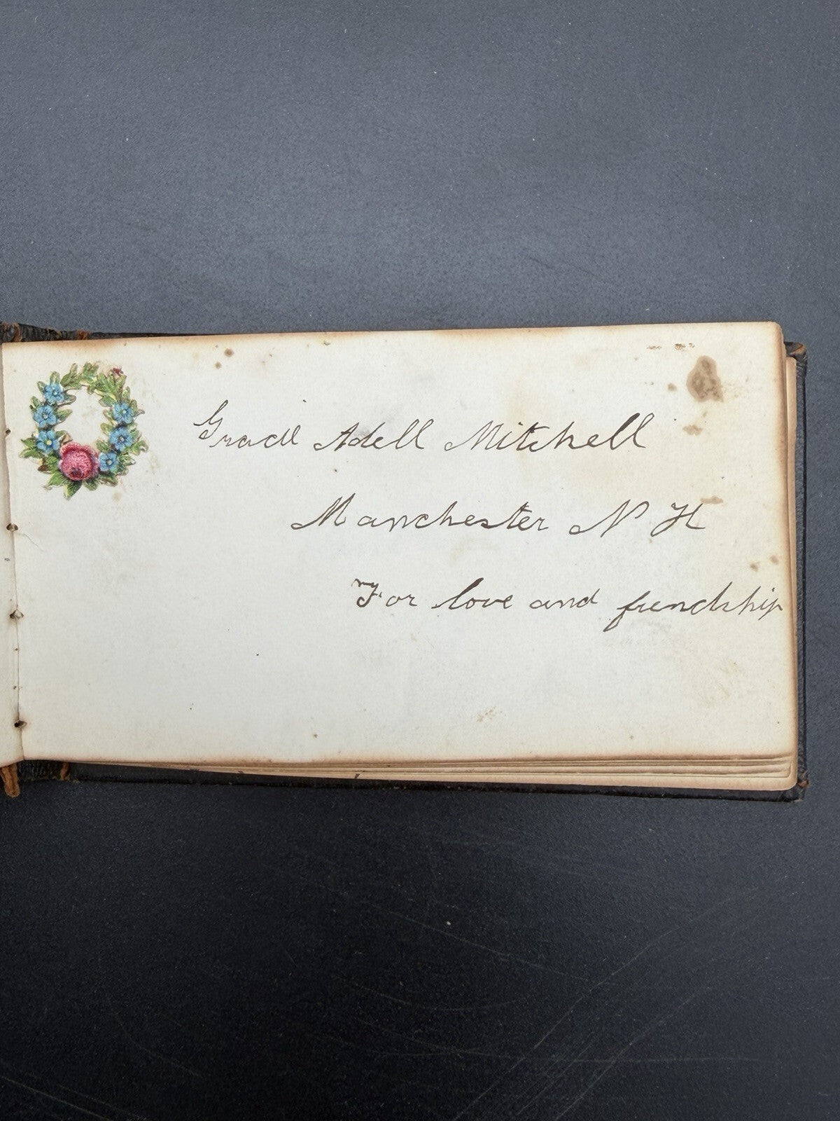1875 Antique Miniature Autograph Book Manchester NH Victorian Era Ephemera