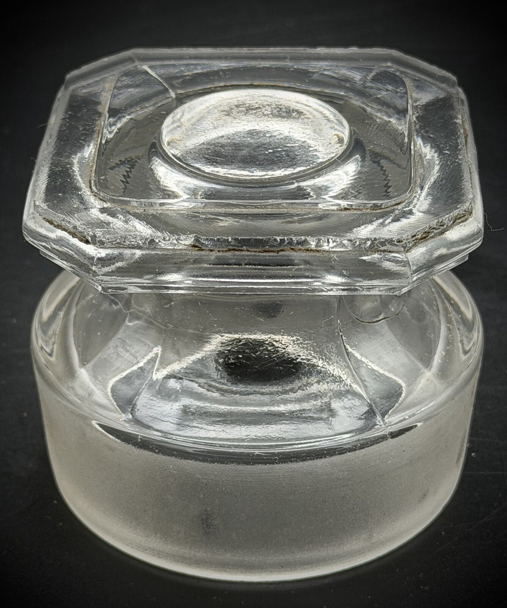 Antique Clear Glass Apothecary Jar Lid Old Replacement 3 1/4” Wide Square Top