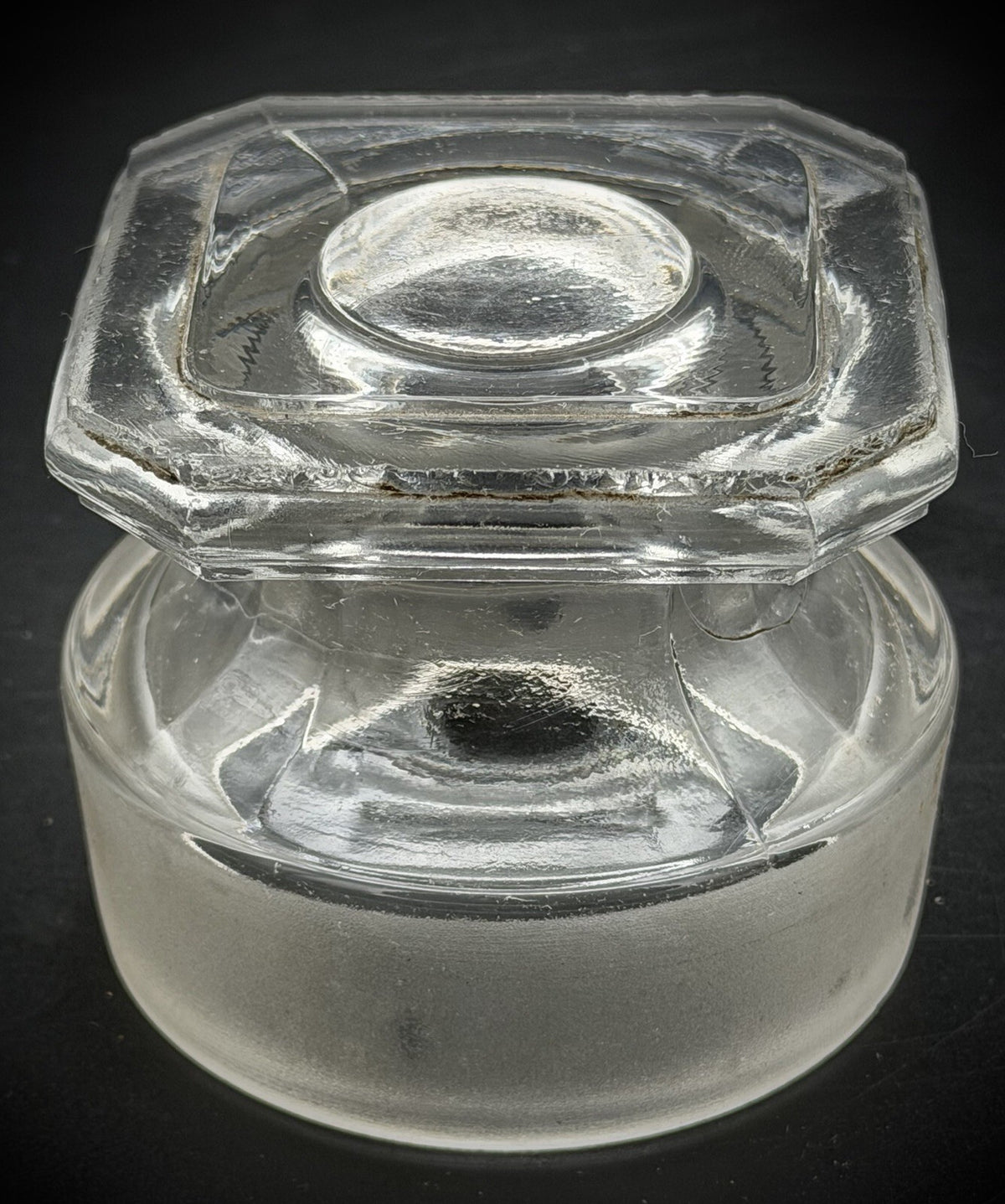 Antique Clear Glass Apothecary Jar Lid Old Replacement 3 1/4” Wide Square Top