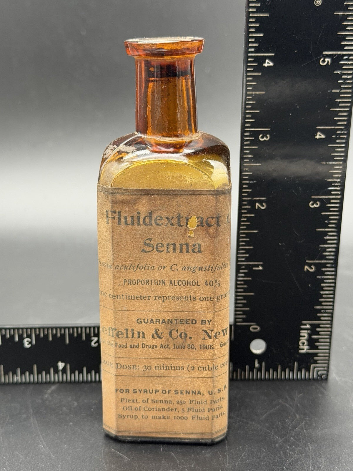 Antique Schieffelin & Co Fluidextract Senna Amber Medicine Bottle Original Label