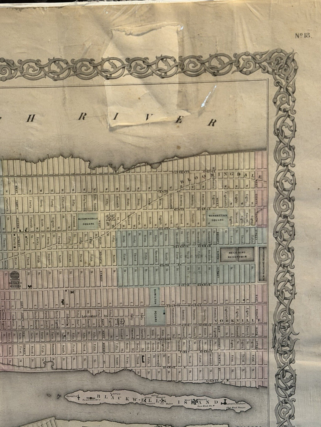 1855 J.H. Colton Antique Map of New York & Adjacent Cities Original Hand Color