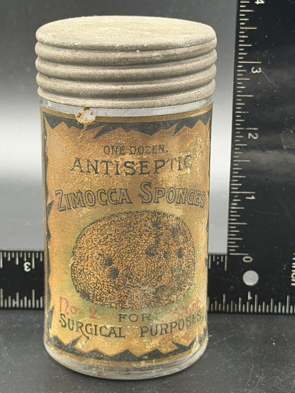 Antique Antiseptic Zimocca Sponges Surgical Medical Jar Display Oddity RARE