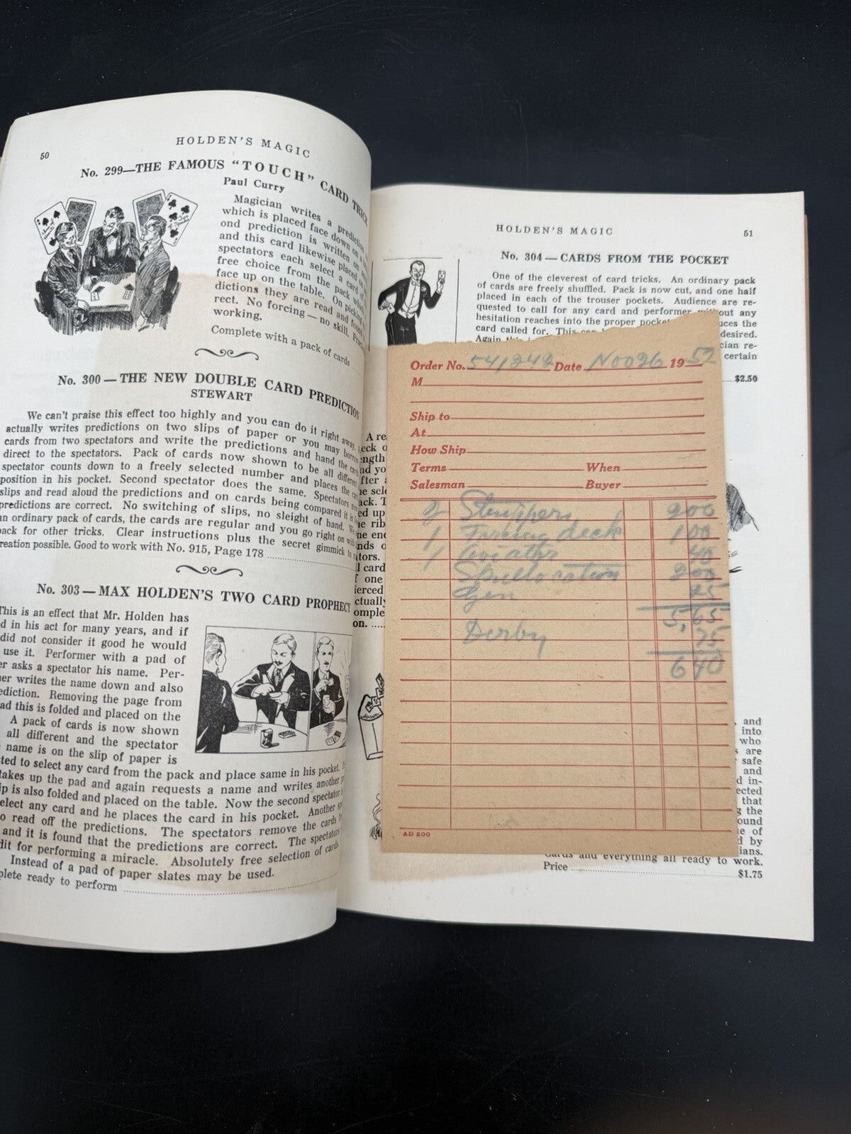 Vintage 1952 Holden's Magic Catalog Book NYC Boston Ephemera Receipt Included