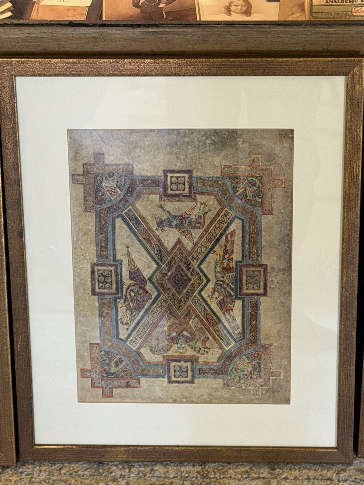 Set 4 Framed Book of Kells Art Prints Illuminated Medieval Manuscript Celtic
