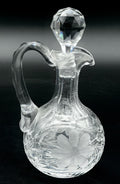 Antique Cut Glass Cruet Bottle Decanter Floral Wheel Cut Faceted Stopper As Is