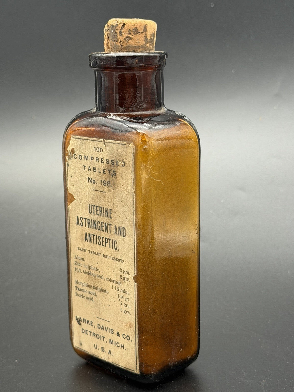 Antique Parke, Davis & Co. Amber Glass Bottle Uterine Astringent & Antiseptic