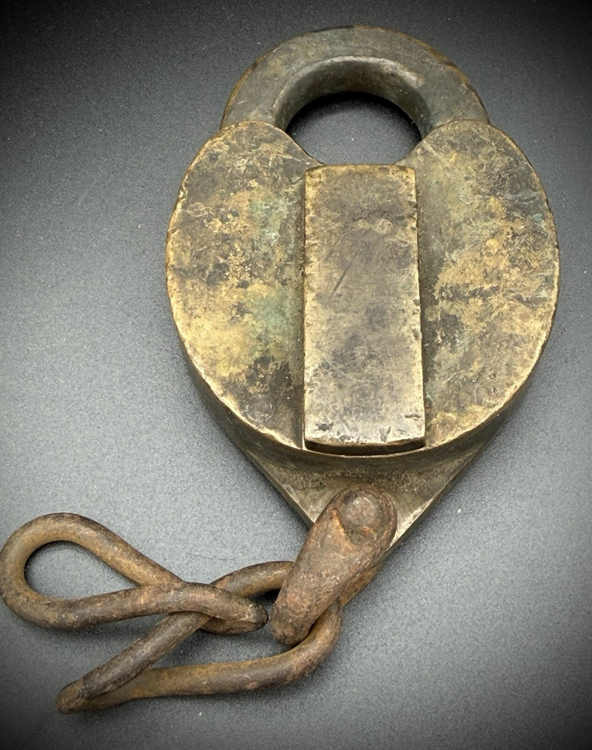 Antique Brass Heart Padlock Heavy Cast Lock with Chain Primitive Hardware