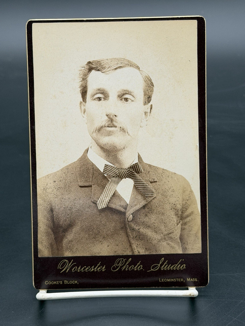 Antique Victorian Cabinet Card Photo Worcester Photo Studio Leominster MA