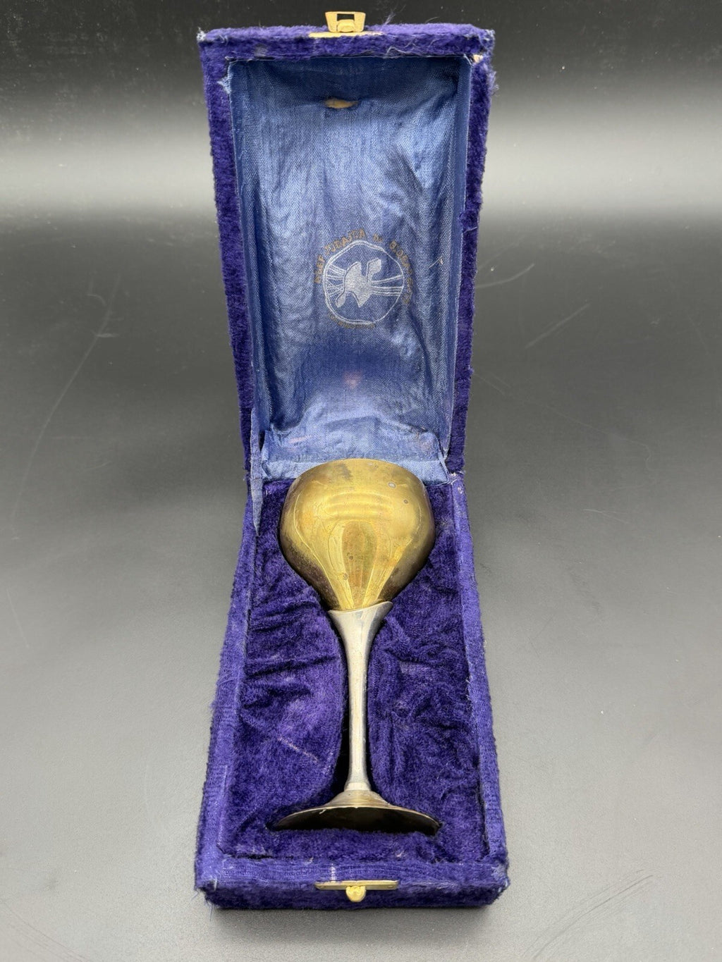 Vintage Alef Judaica Kiddush Jewish Religion Cup with Original Purple Velvet Box