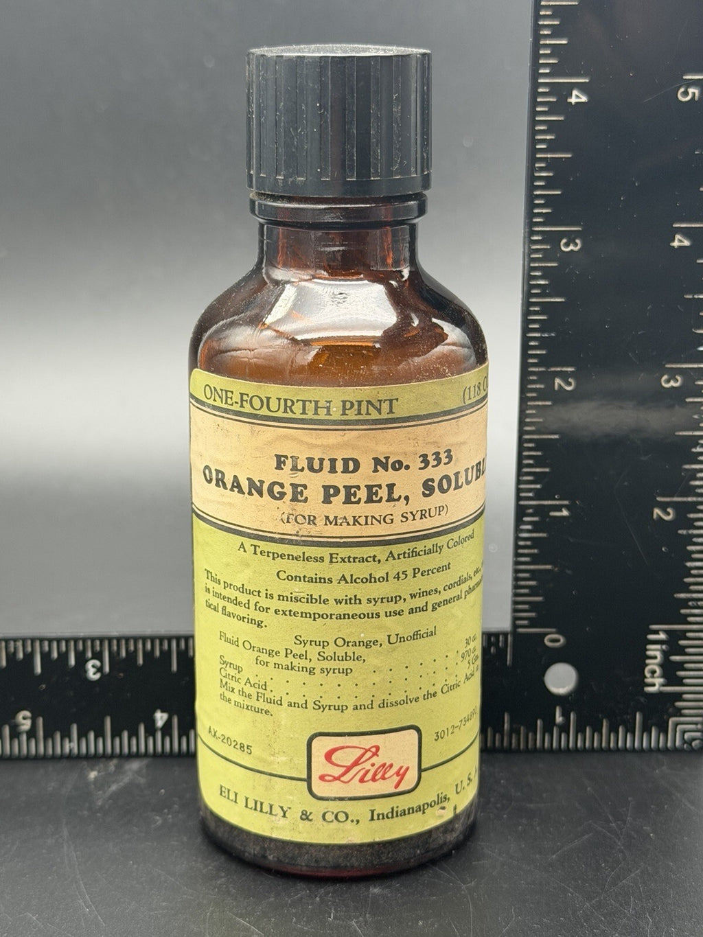 Antique Eli Lilly Fluid No 333 Soluble Orange Peel Amber Bottle Vintage Medicine