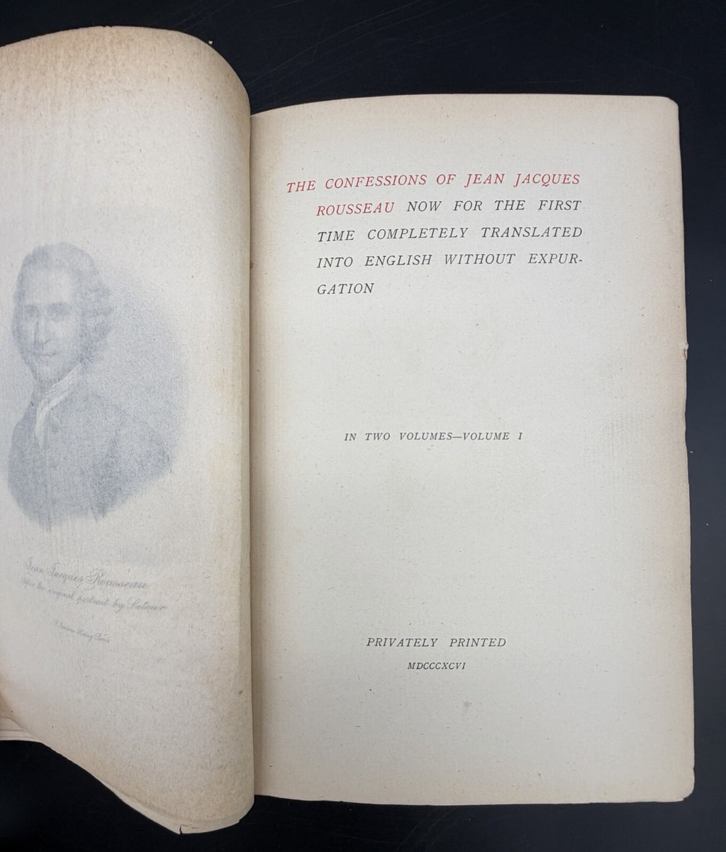 1896 Confessions of Jean Jacques Rousseau 2 Volume Set Privately Printed Rare