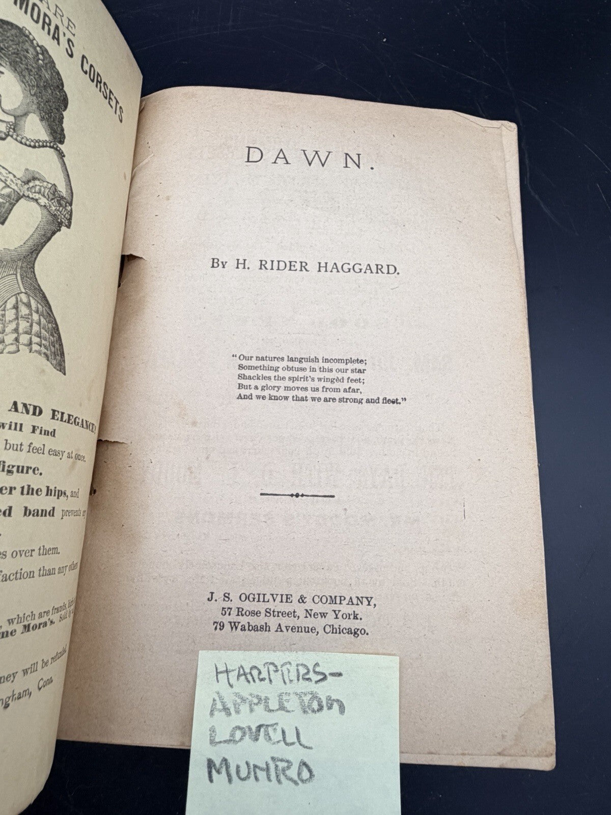 Vintage 1887 Dawn by H Rider Haggard J S Ogilvie Pirated Edition Rare