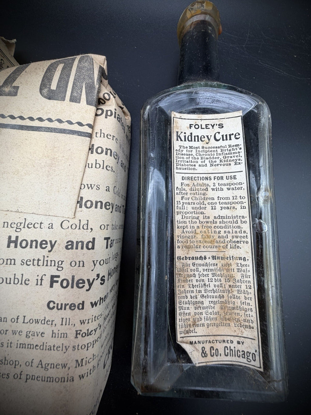 Antique Foley’s Kidney Cure Medicine Bottle with Original Box & Paperwork