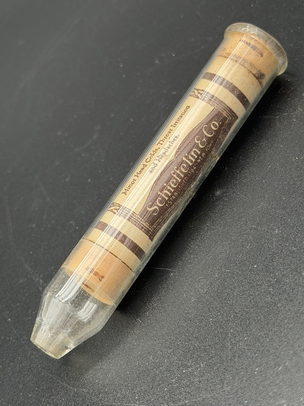 Vintage Schieffelin & Co. Beekman Menthol Inhaler Glass Tube & Paper Label