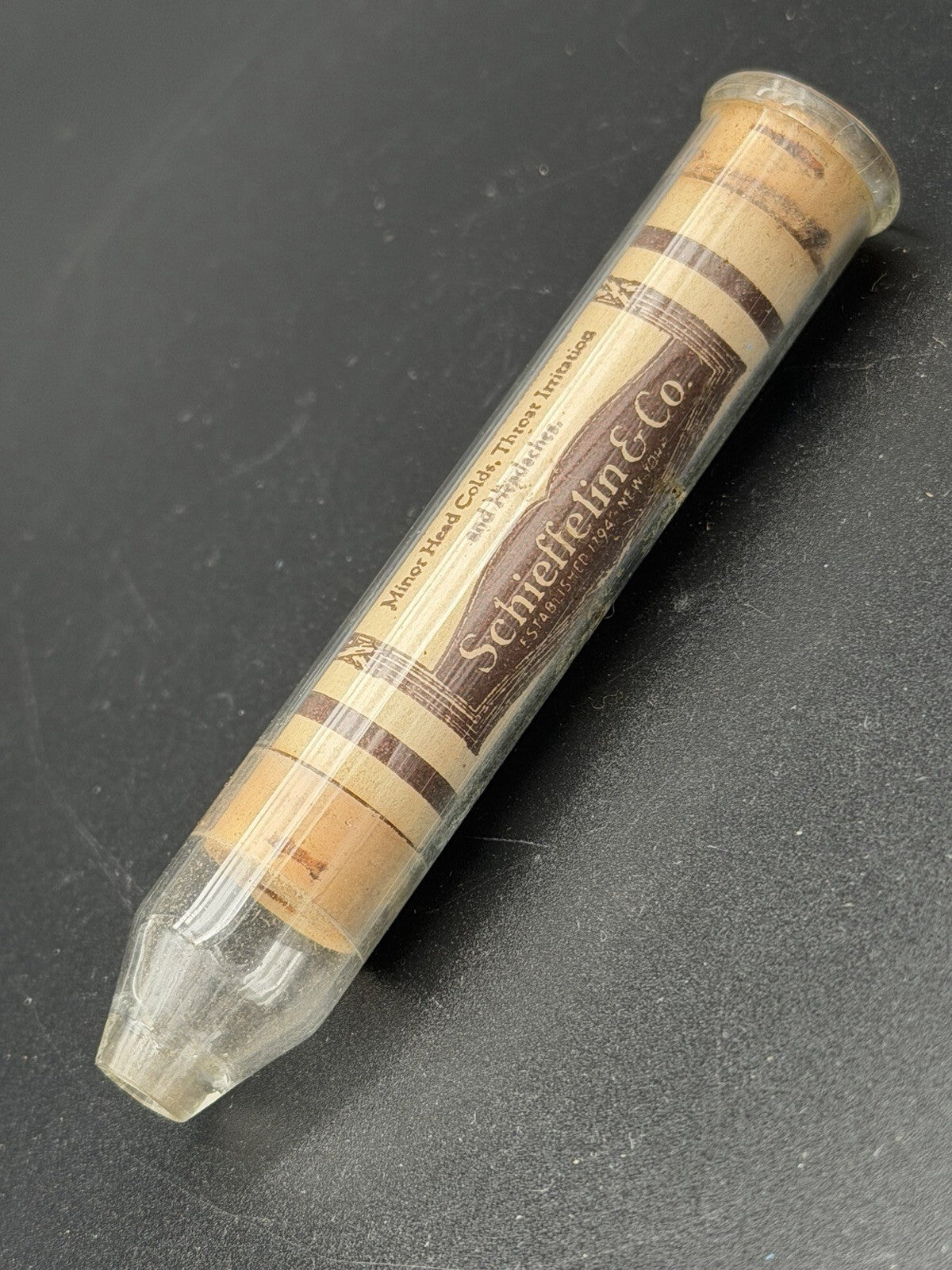 Vintage Schieffelin & Co. Beekman Menthol Inhaler Glass Tube & Paper Label