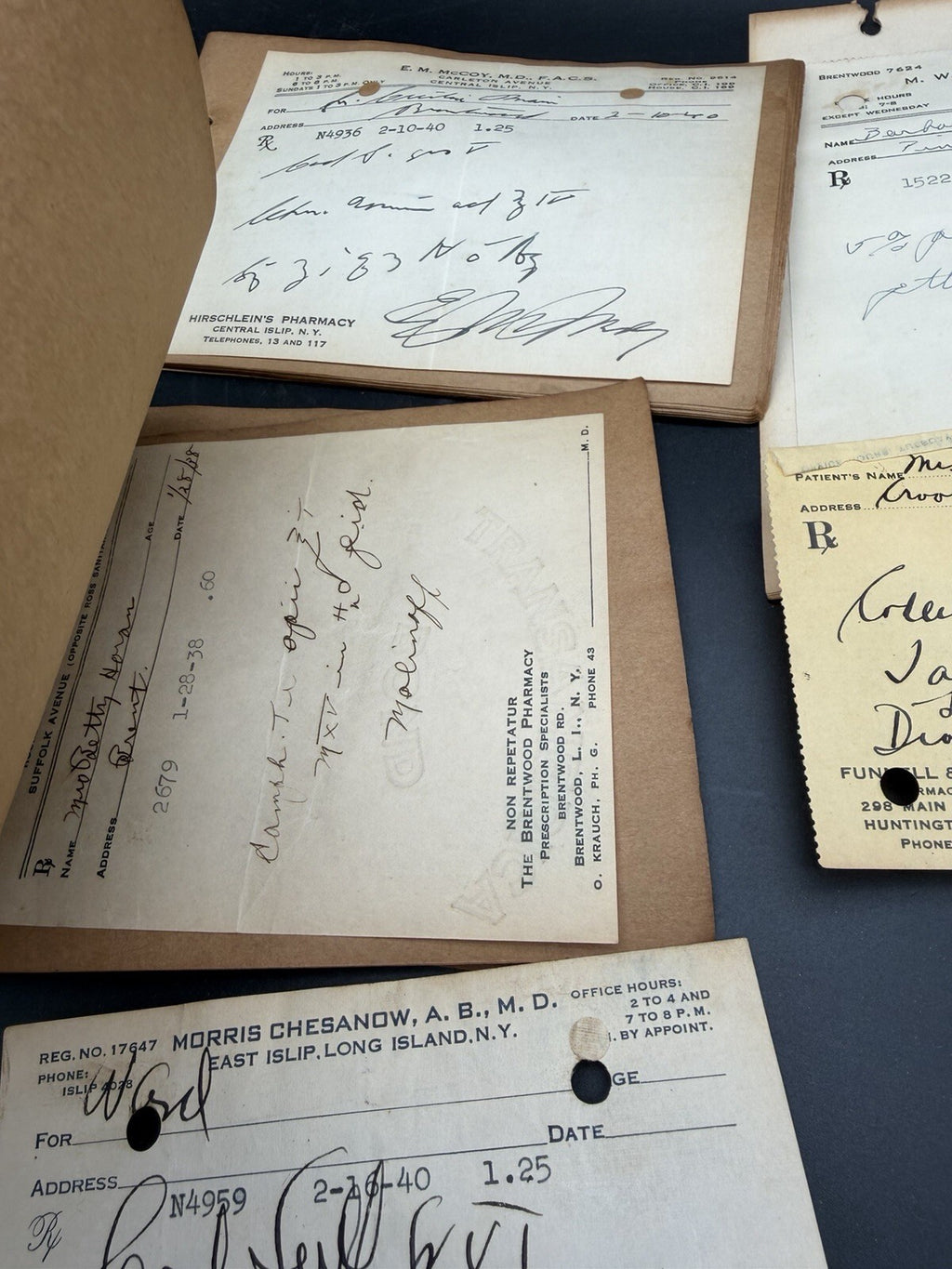 Lot Vintage 1930s-1940s Doctor Prescriptions Long Island NY Medical Ephemera Rx