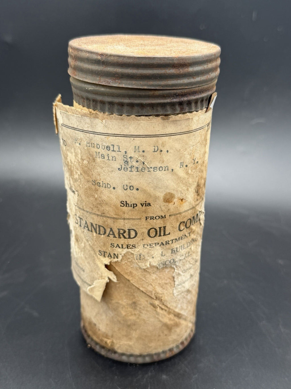Antique Standard Oil Company Shipping Tin w/ Original Addressed Label