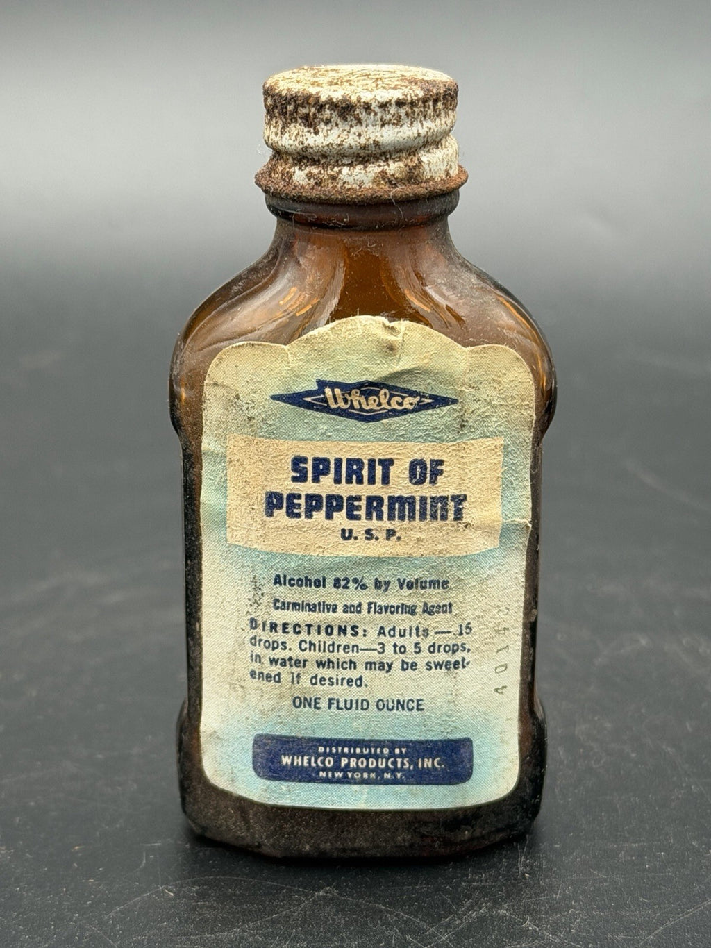 Vintage Whelco Spirit Of Peppermint Amber Glass Bottle 1 Oz Paper Label