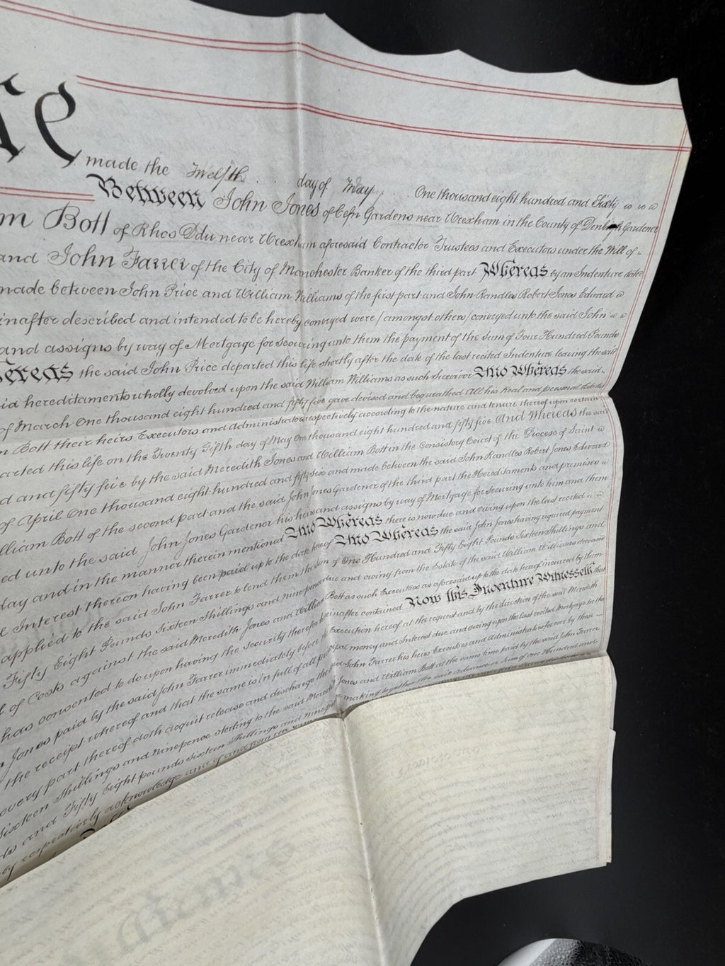 1860 Antique Vellum Mortgage Indenture – Denbighshire, Wales – Legal History