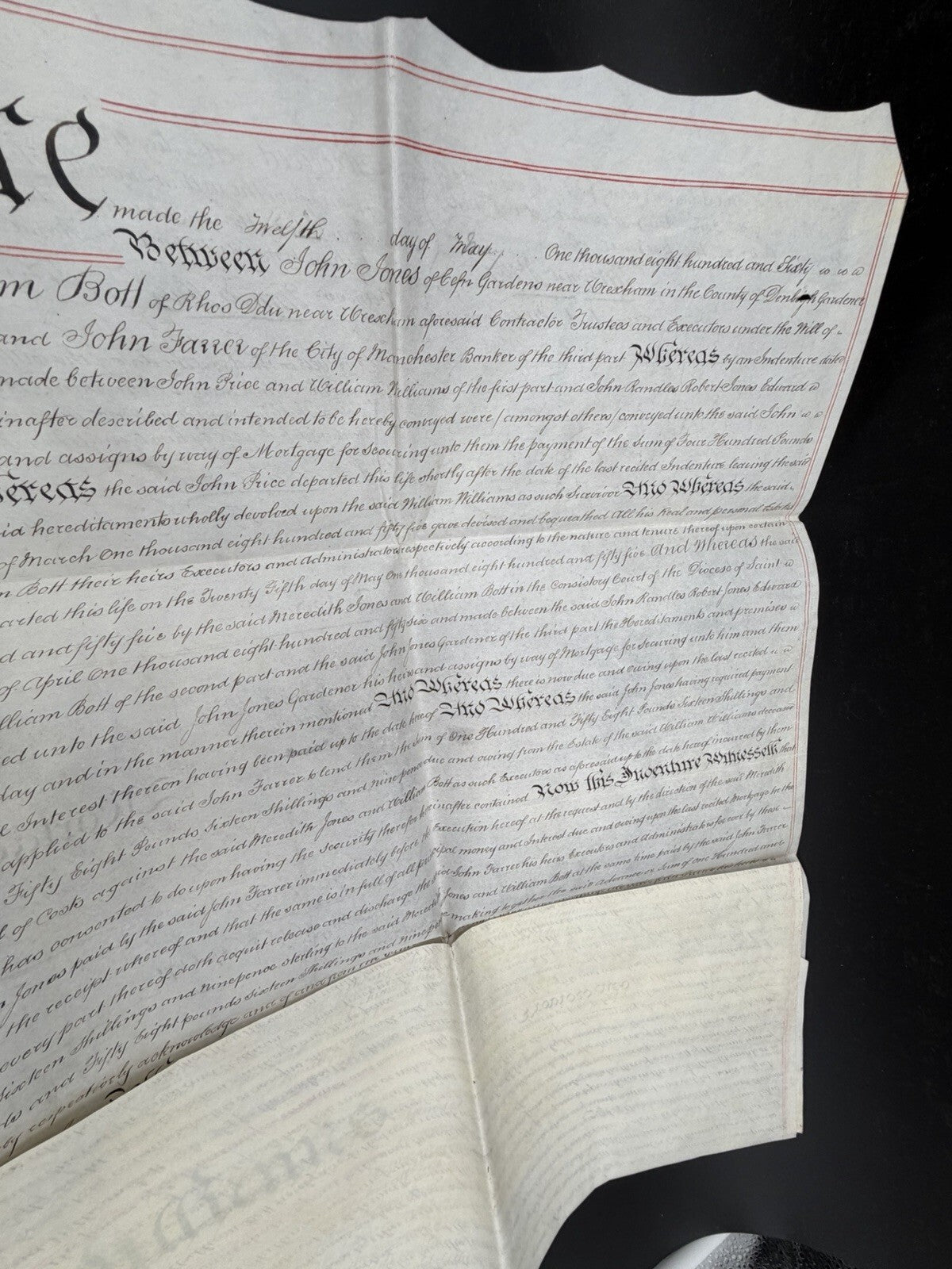 1860 Antique Vellum Mortgage Indenture – Denbighshire, Wales – Legal History