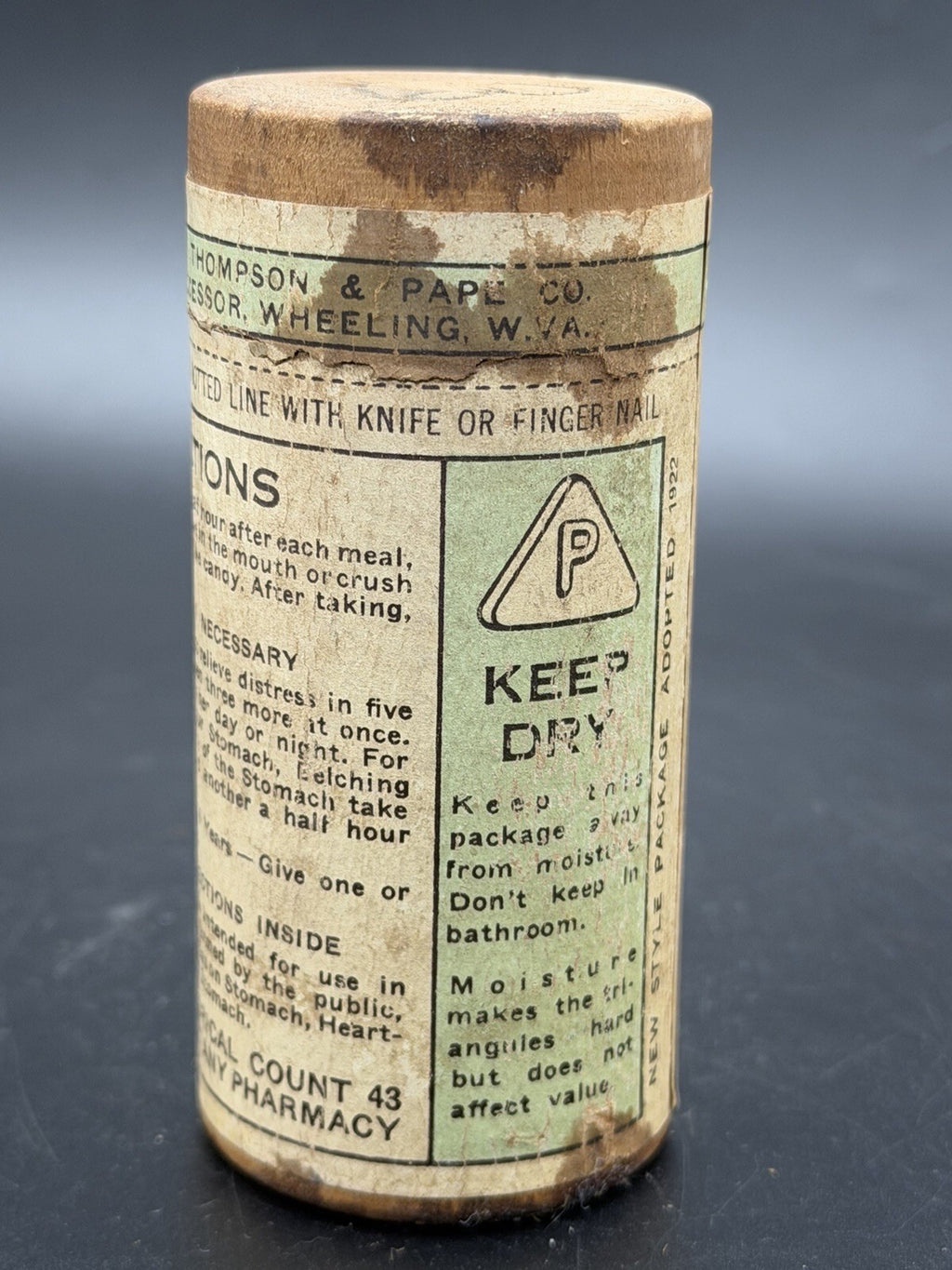 Vintage 1922 Pape's Diapepsin Patent Medicine Wood & Paper Container Apothecary