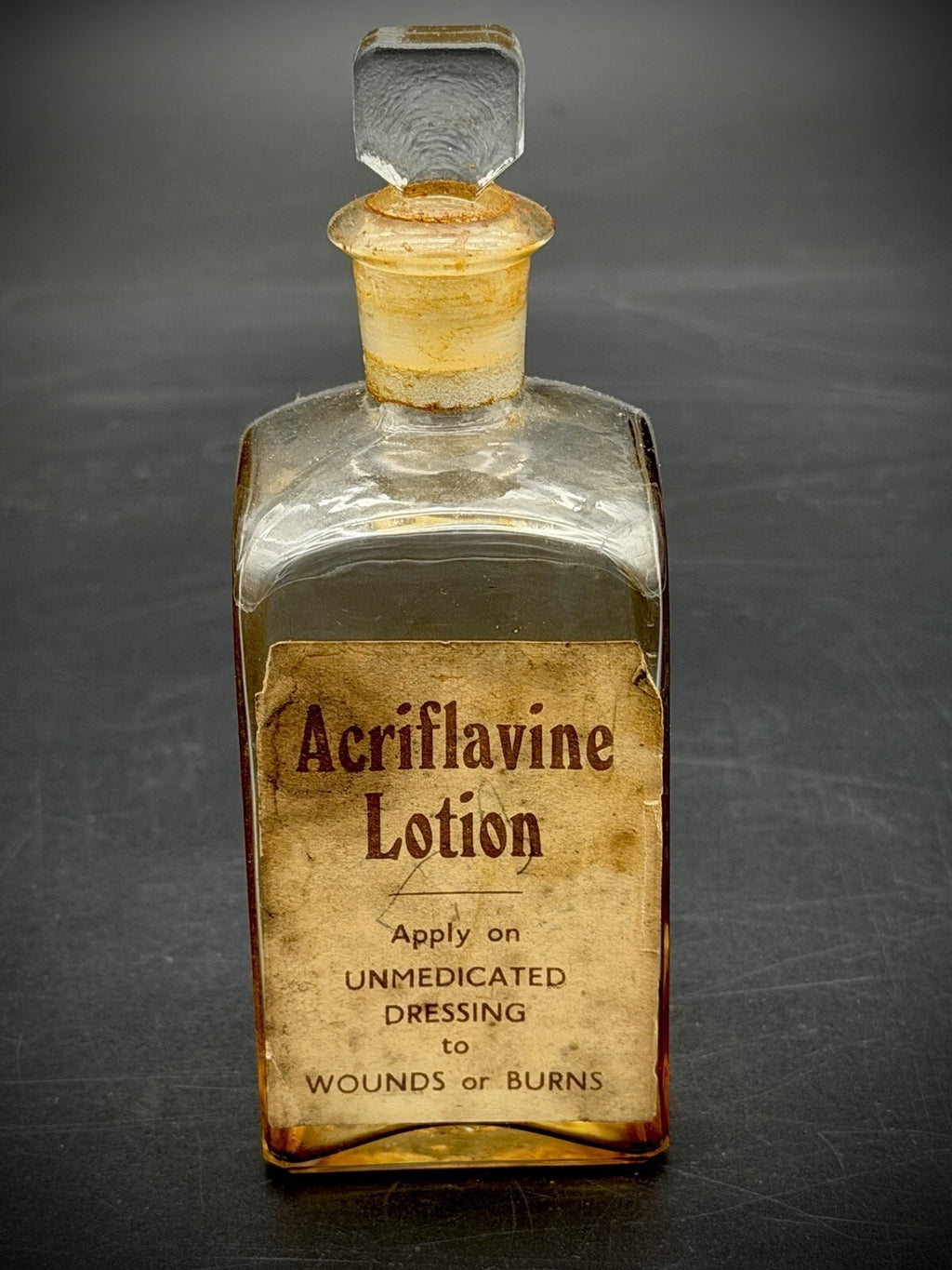 Vintage Acriflavine Lotion Apothecary Bottle Glass Stopper 5" Quack Medicine