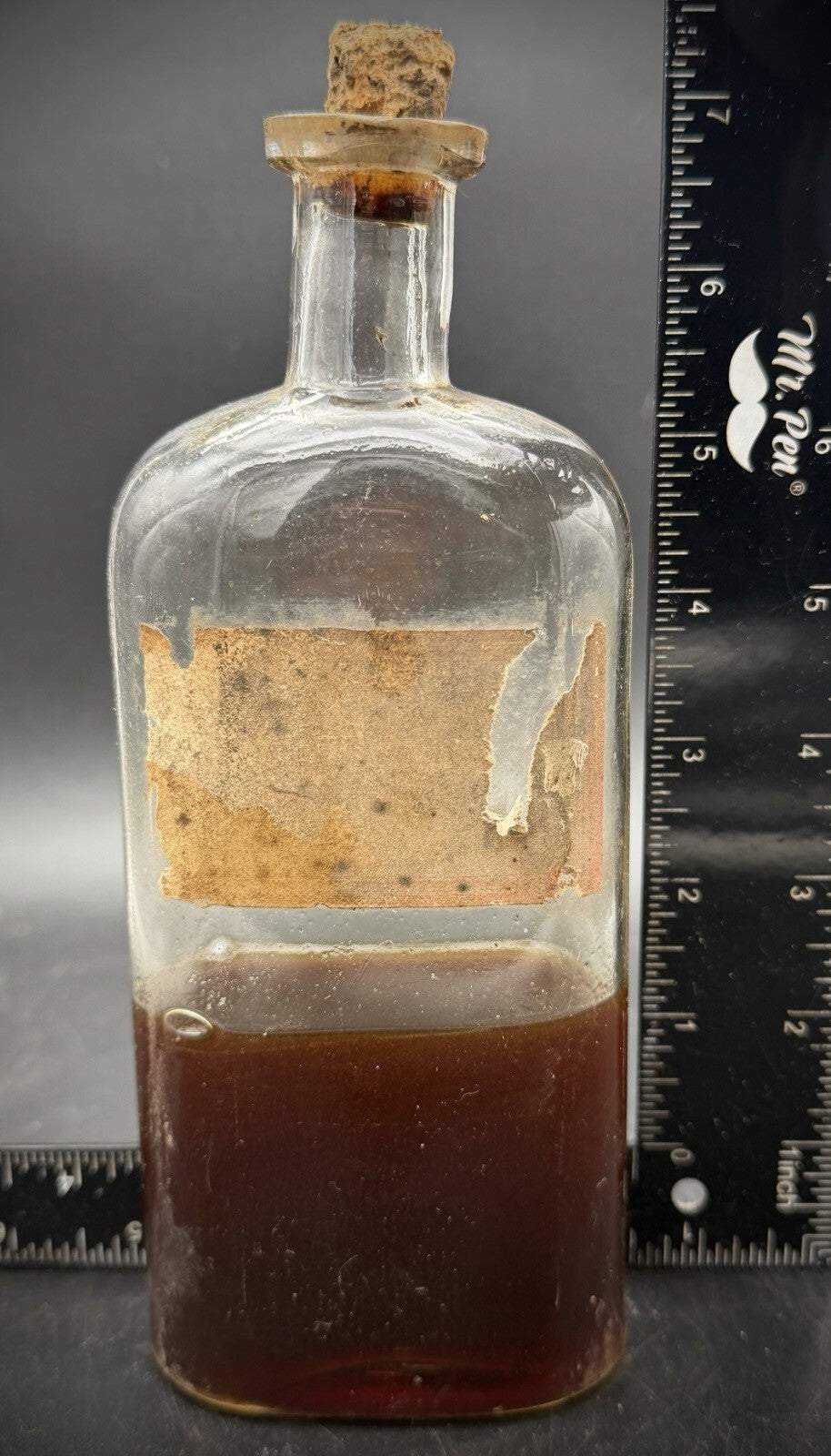Antique 1800s Glass Apothecary Pharmacy Bottle Tilted Neck W/ Original Cork