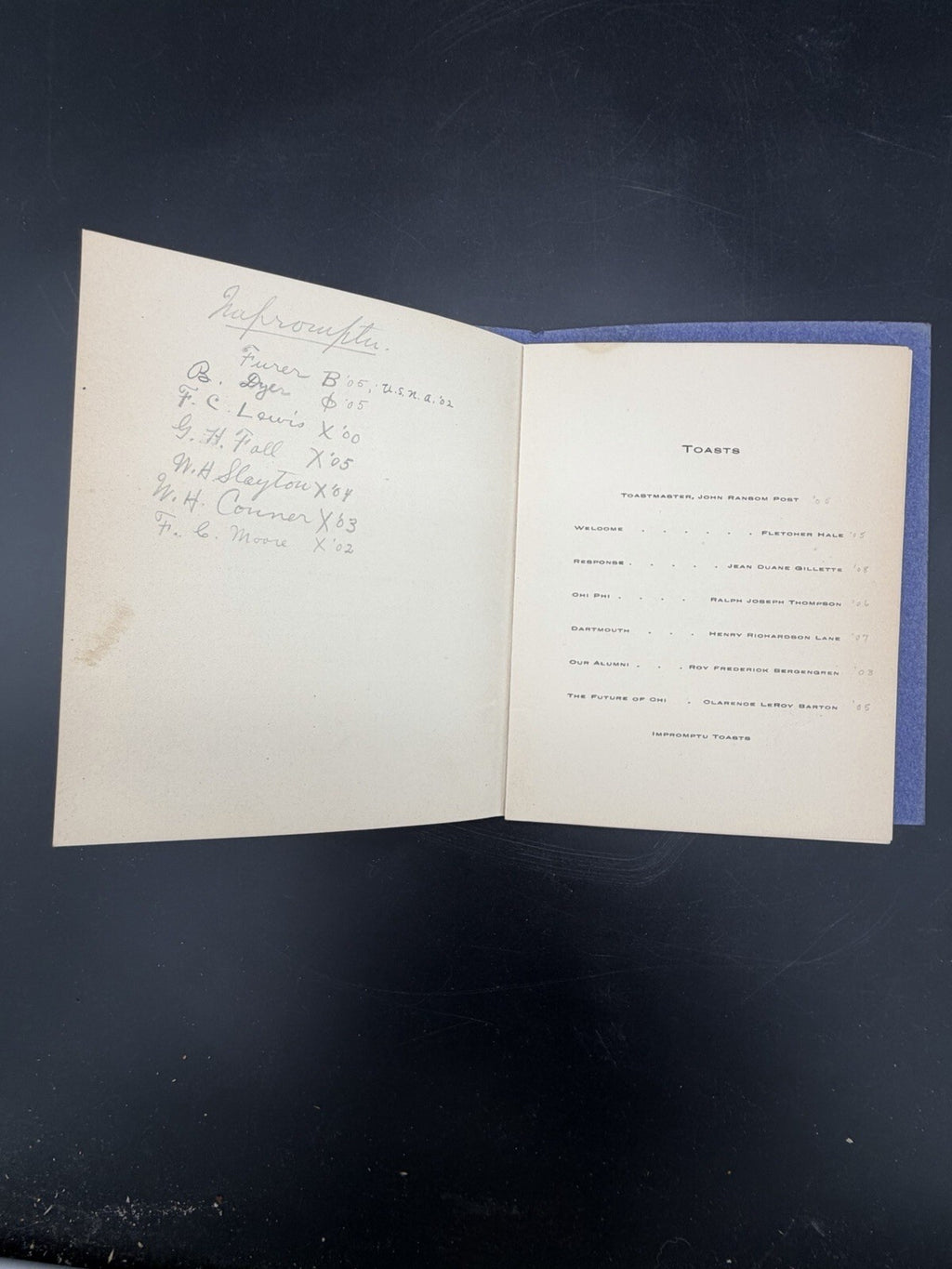 1904 Chi Chapter Chi Phi Fraternity Annual Initiation Banquet Program Menu