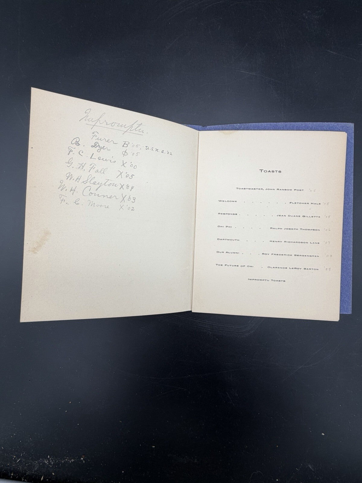 1904 Chi Chapter Chi Phi Fraternity Annual Initiation Banquet Program Menu