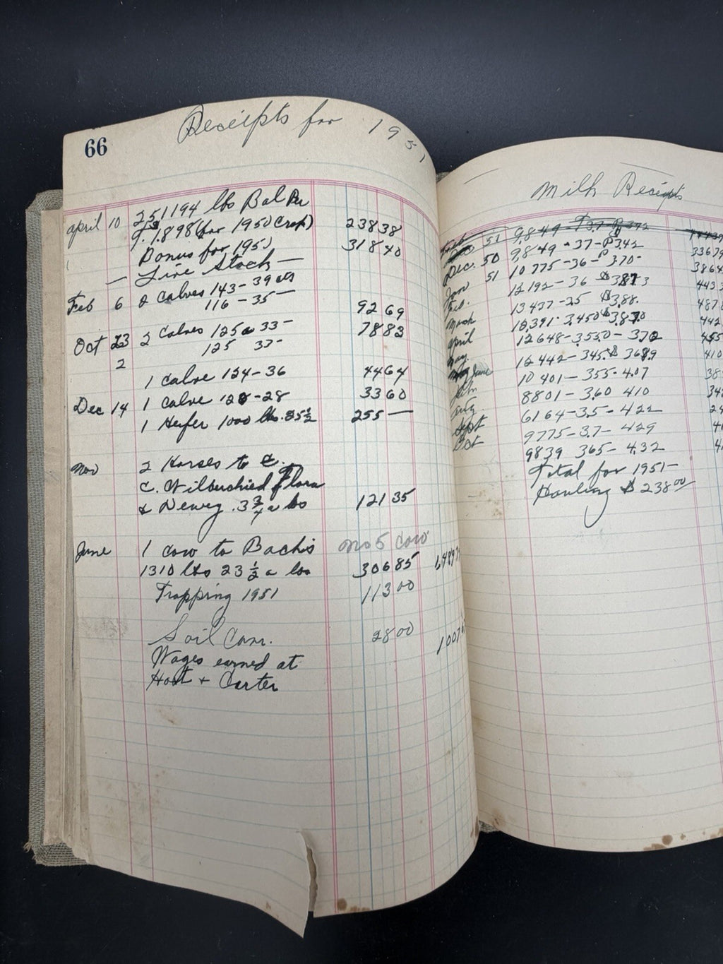 Antique Vintage Farm Handwritten Ledger Diary 1928-1951 Livestock Eggs Receipts