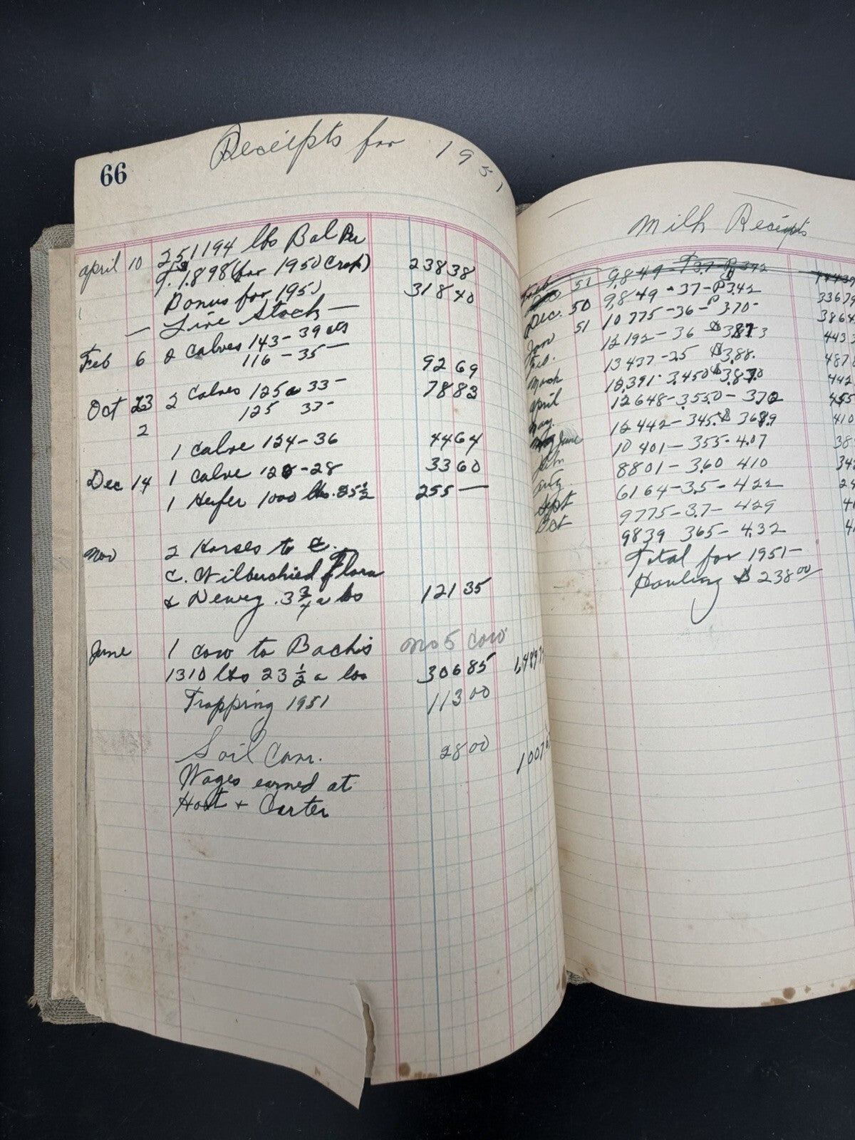 Antique Vintage Farm Handwritten Ledger Diary 1928-1951 Livestock Eggs Receipts
