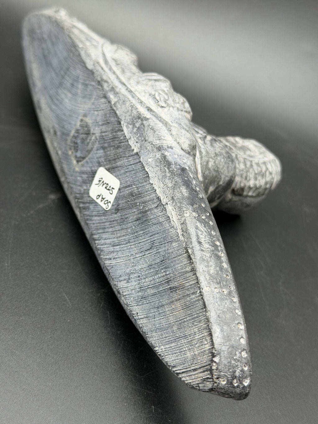 Vintage Inuit Style Soapstone Carving Eskimo Hunter in Kayak Sculpture