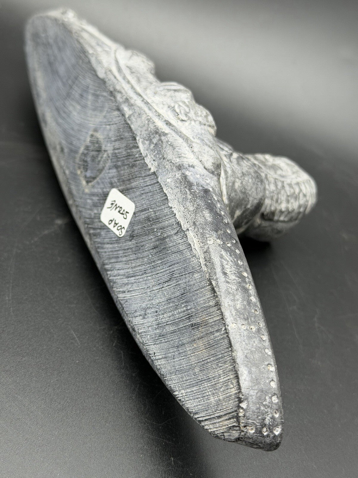 Vintage Inuit Style Soapstone Carving Eskimo Hunter in Kayak Sculpture