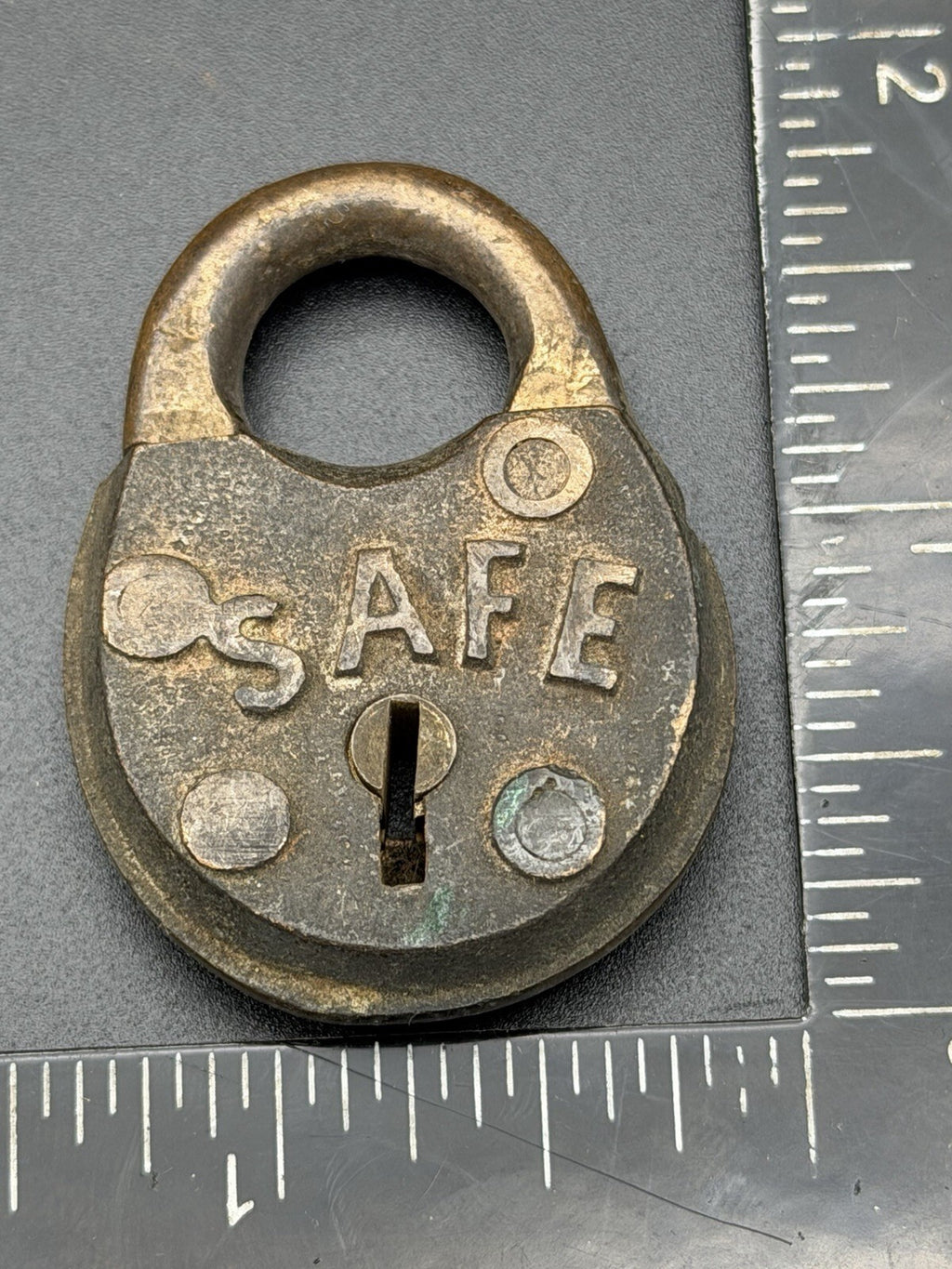 Vintage Antique "Safe" Cast Iron Brass Small Padlock Collectible Lock RARE
