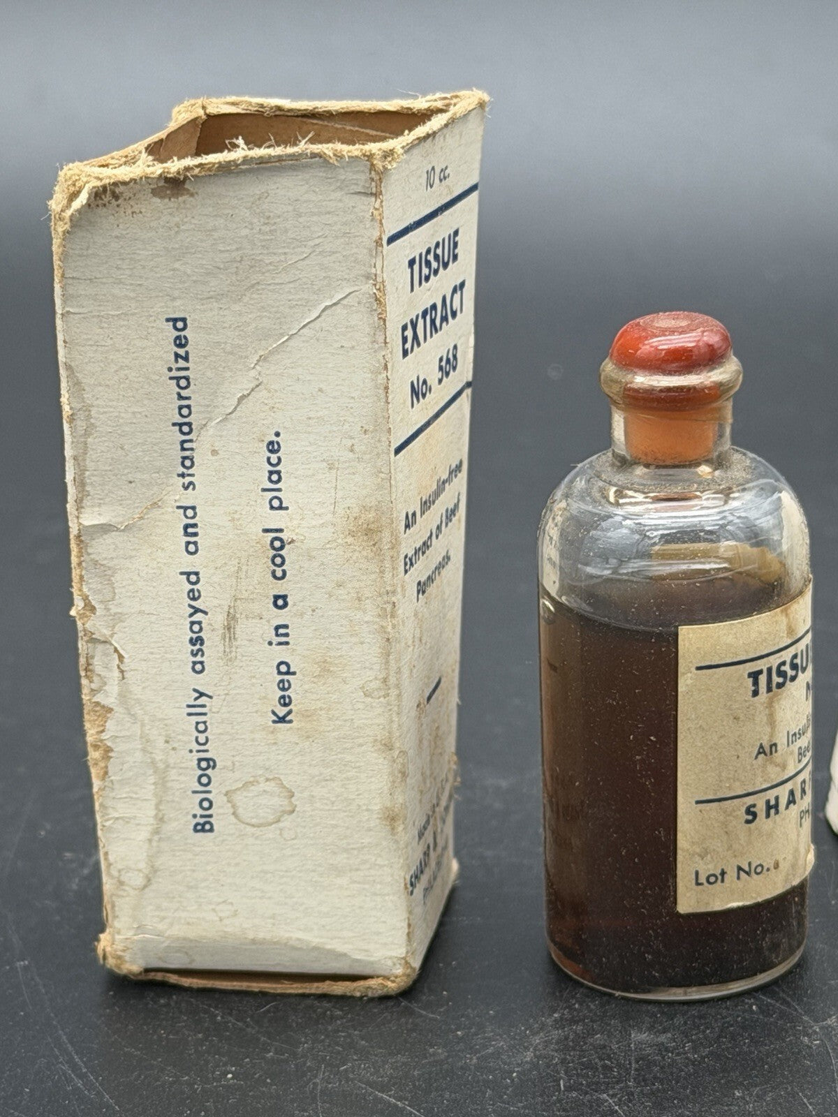 Vintage Sharp and Dohme Tissue Extract No. 568 Medical Bottle & Box 10cc