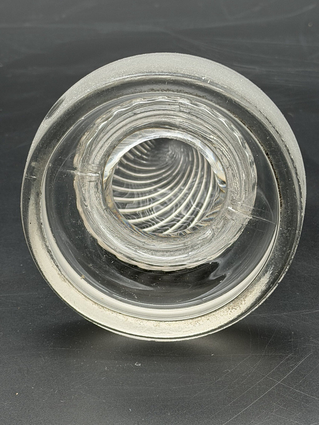 Antique Clear Glass Apothecary Jar Lid Old Replacement 4” Wide Swirled Top
