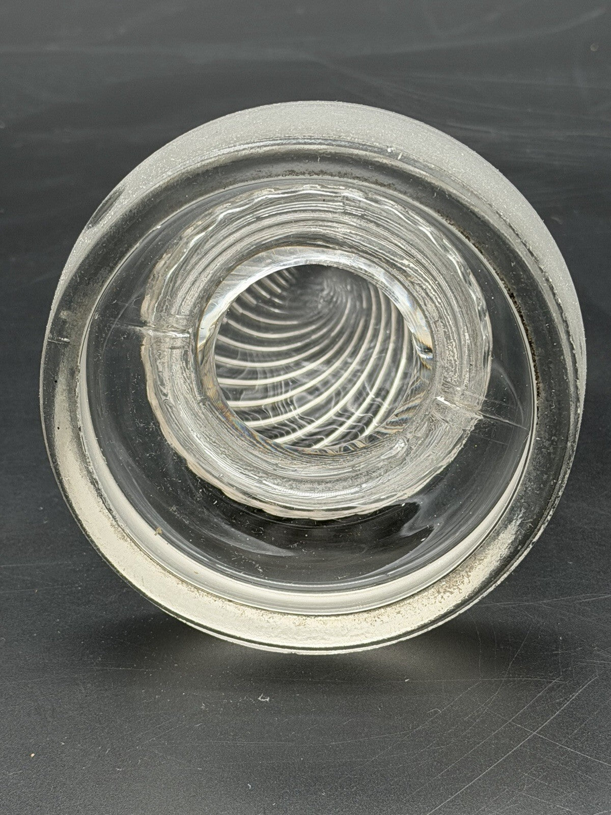 Antique Clear Glass Apothecary Jar Lid Old Replacement 4” Wide Swirled Top