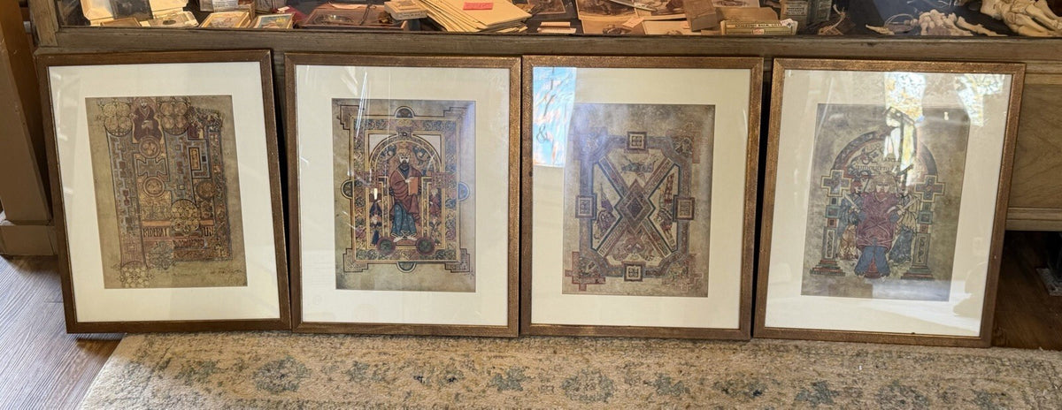 Set 4 Framed Book of Kells Art Prints Illuminated Medieval Manuscript Celtic