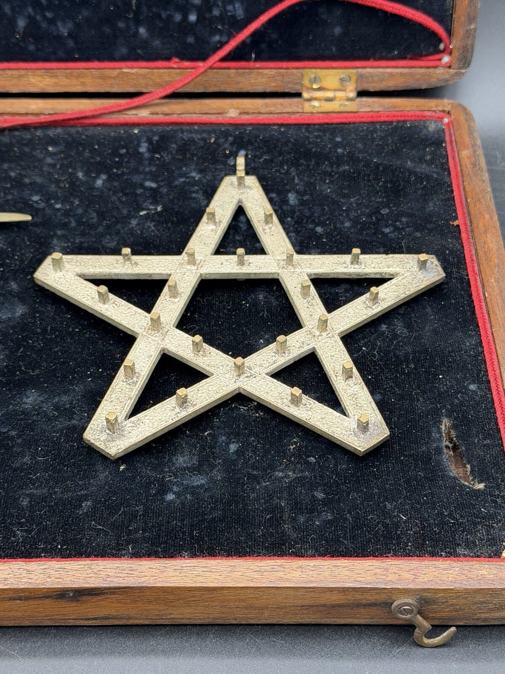 Antique Order Eastern Star OES Masonic Boxed Officer Jewels Brass Sickle Star