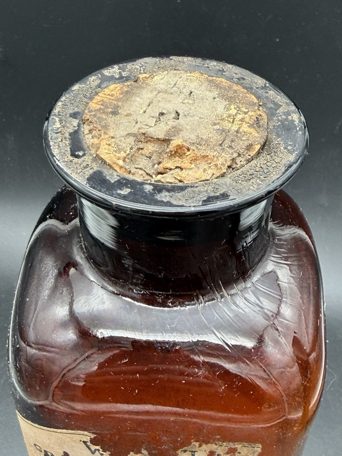 Antique Amber Glass Apothecary Medicine Bottle with Original Cork & Labels
